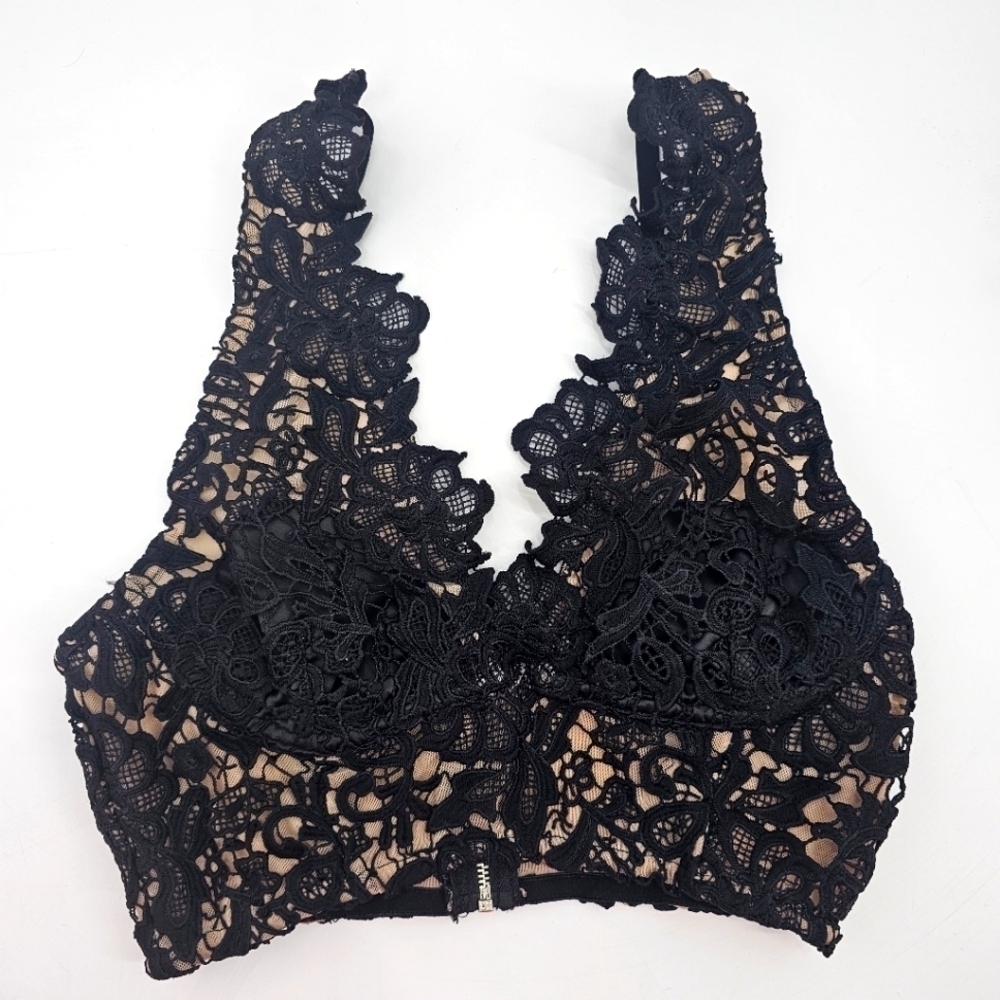 Olivaceous‎ Black Nude Cropped Lace Bralette Tank Top Women’s M – Festival, Boho
